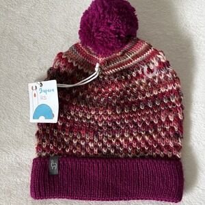 Shupaca Kids Alpaca Wool Beanie Hat w/ Pom NWT Fuchsia Pink Braided Knit Luxury